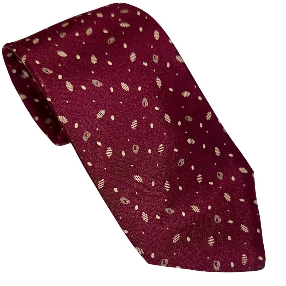 Gianni Versace Mens Tie Silk Handmade Burgundy Geometric 3.25x57” Italy